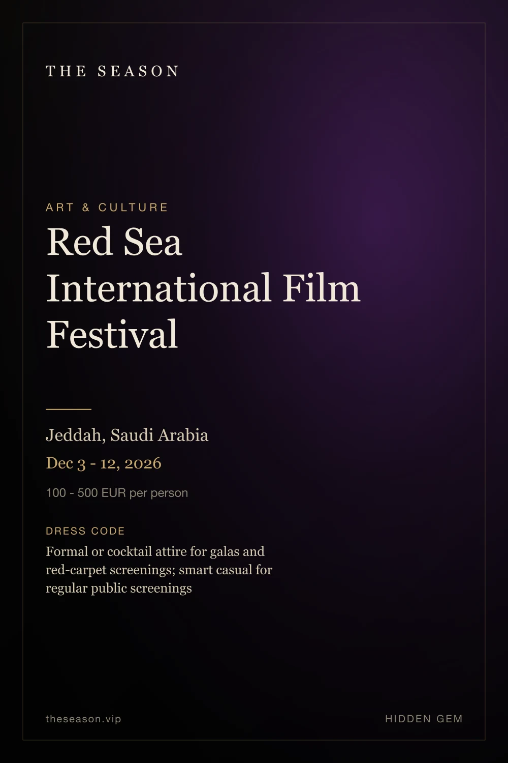 Red Sea International Film Festival, Jeddah, Saudi Arabia, Dec 3 - 12, 2026